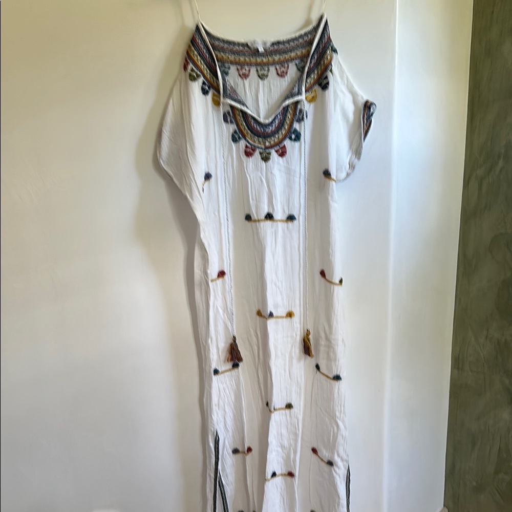 Star Mela Embroidered White Maxi cover up Dress